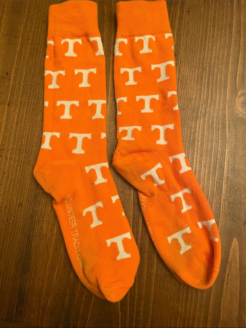 Orange Patterned Crew Socks with White 'T' Motif Tennessee